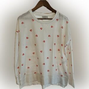 Lucky Brand White Over-sized Pullover with Red Heart Design